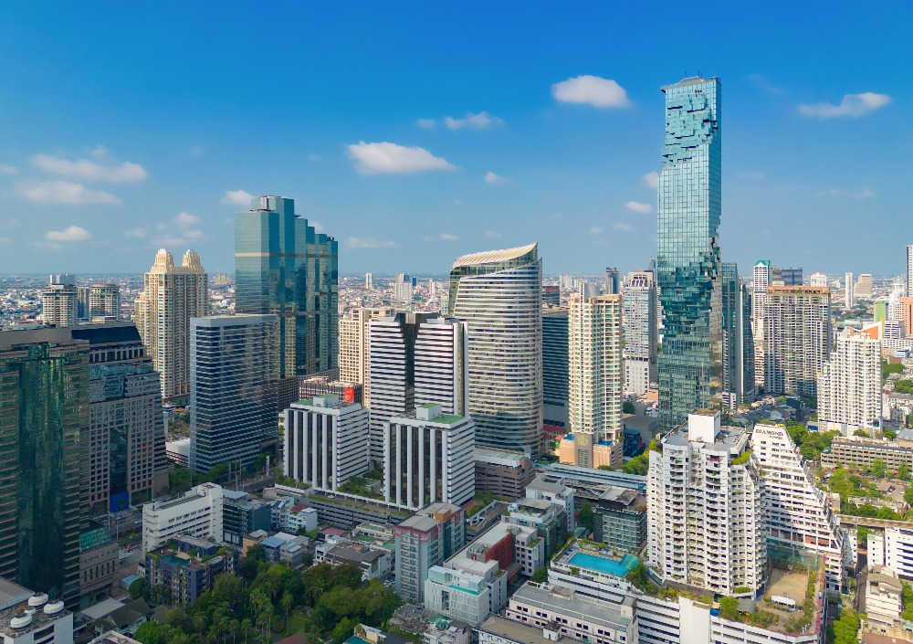 The city of Bangkok with its iconic skyscraper and with a clear sky