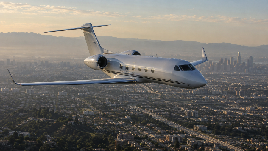 Jet privé très long-courrier sur l'aire de Van Nuys avant un vol sans escale vers Paris-Le Bourget, IBC Aviation