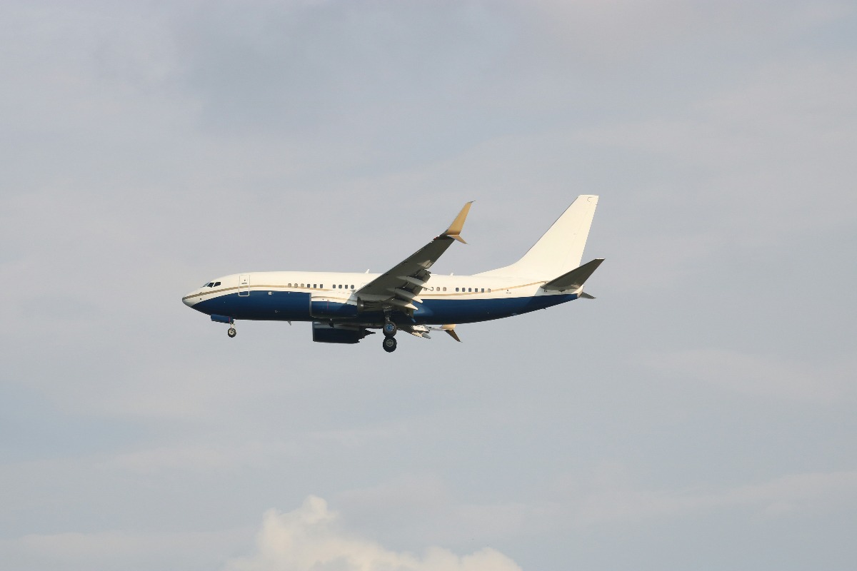 BBJ flying in the sky
