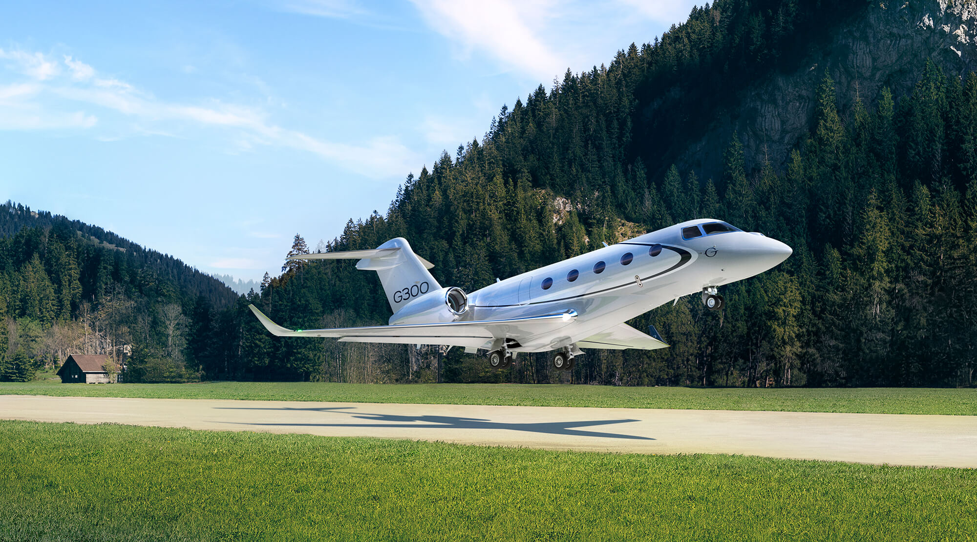 Visuel constructeur du nouveau Gulfstream G300 au décollage