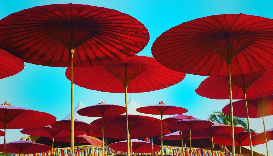 Bamboo structures and stage at the Wonderfruit festival in the Chon Buri countryside