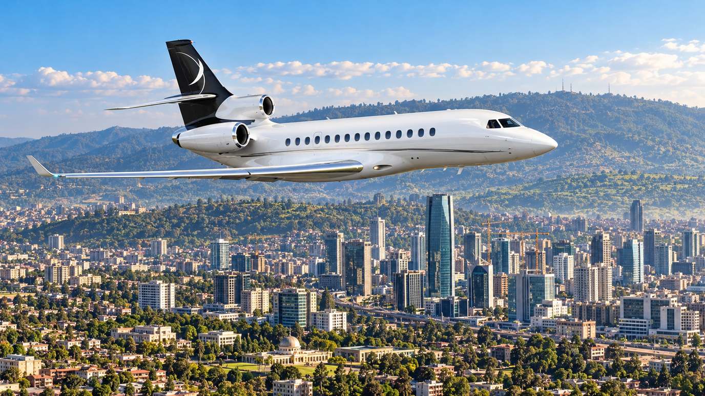 Illustration IBC Aviation : Falcon 8X devant Addis-Abeba