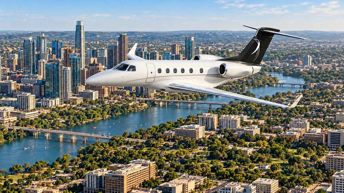 Illustration IBC Aviation : Phenom 300 devant Austin