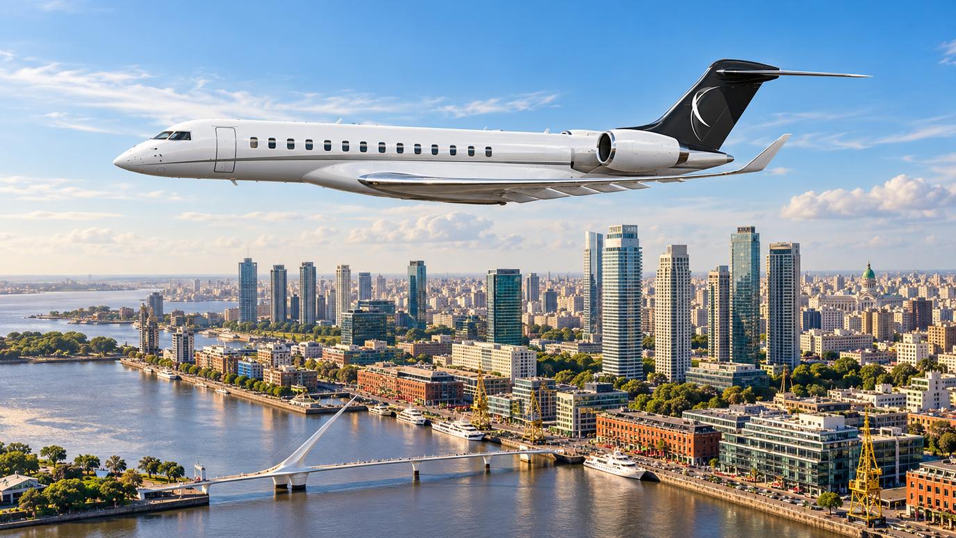 Illustration IBC Aviation : Global 7500 devant Buenos Aires