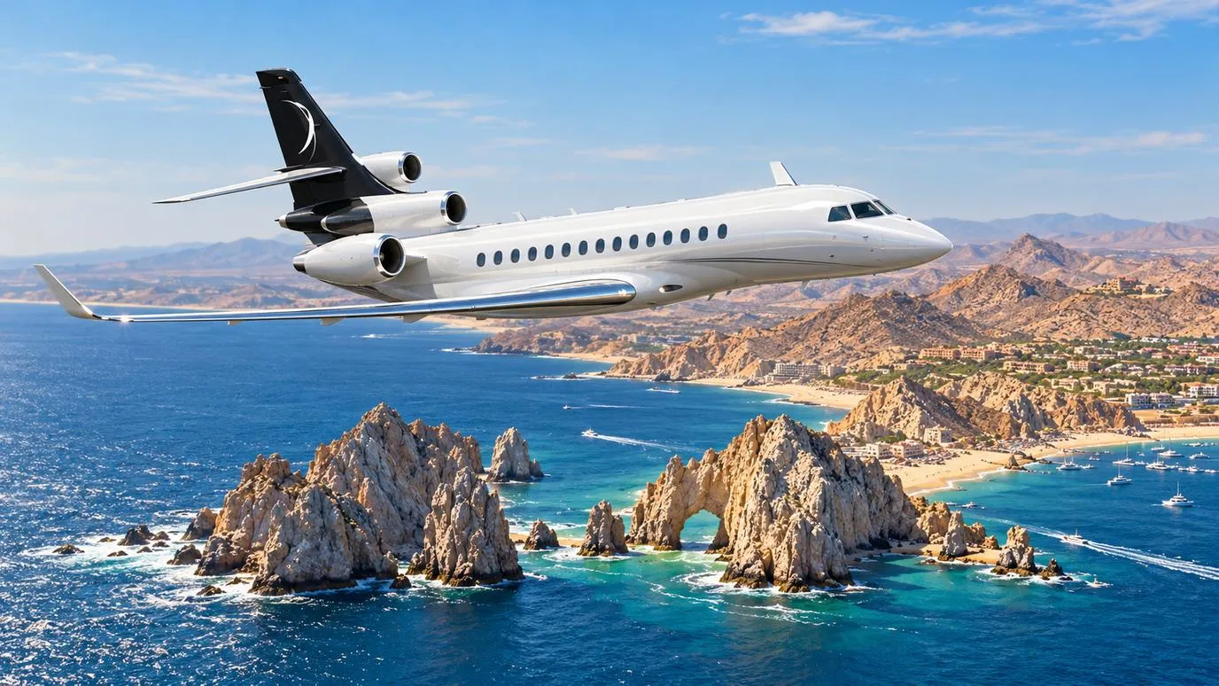 Illustration IBC Aviation : Falcon 8X devant Cabo San Lucas