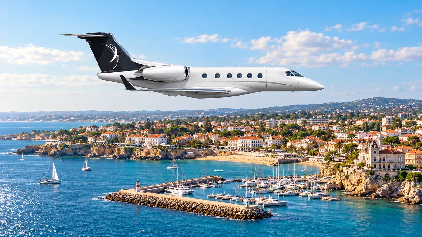 Illustration IBC Aviation : Phenom 300 devant Cascais
