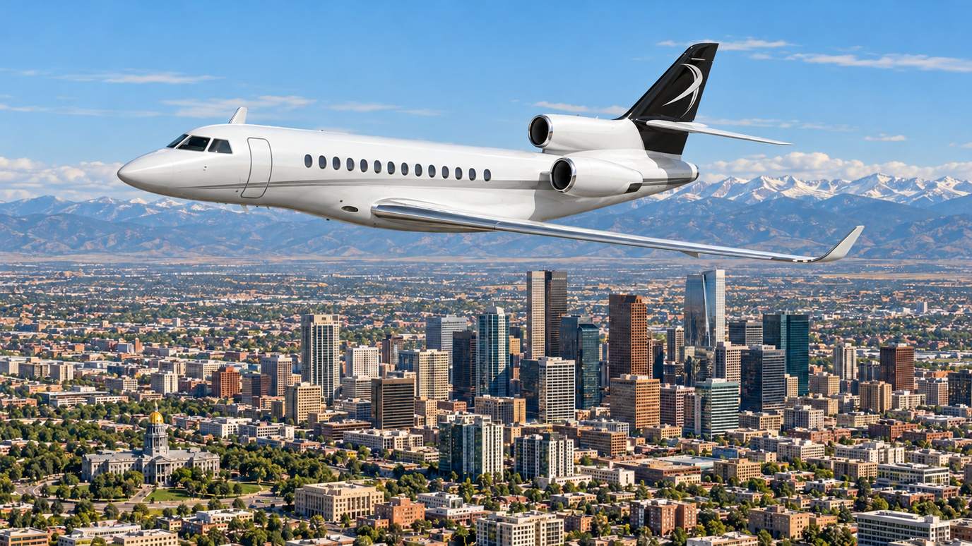 Illustration IBC Aviation : Falcon 8X devant Denver