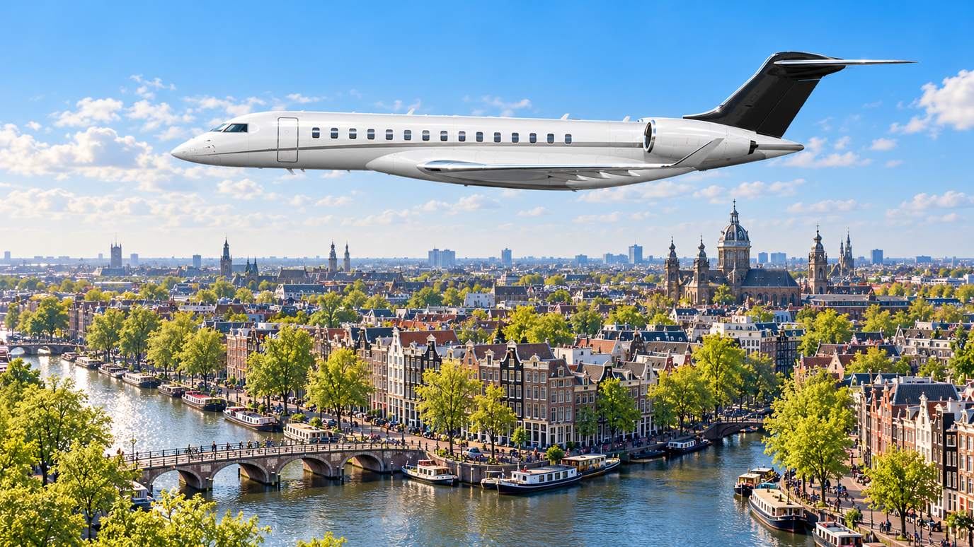 Illustration IBC Aviation : Global 7500, panorama de Amsterdam