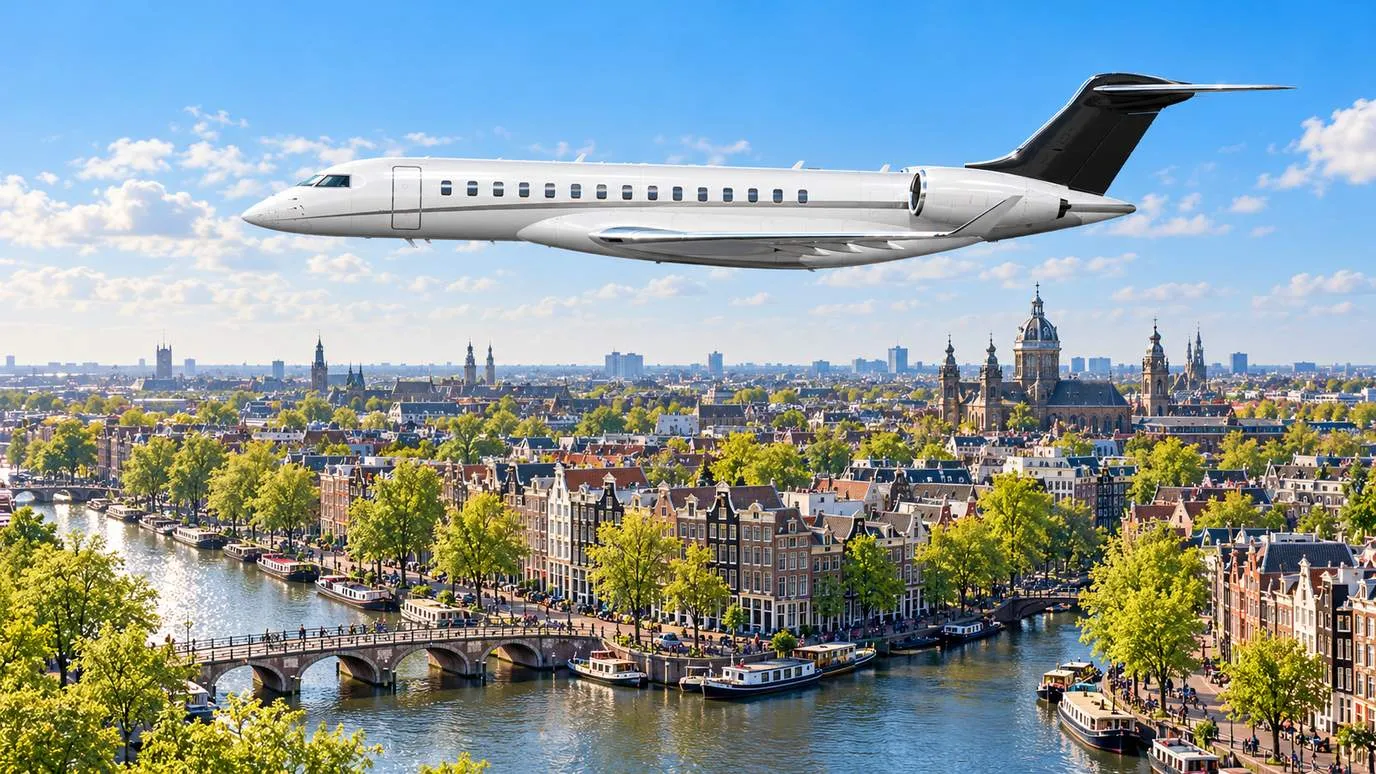 Illustration IBC Aviation : Global 7500, panorama de Amsterdam