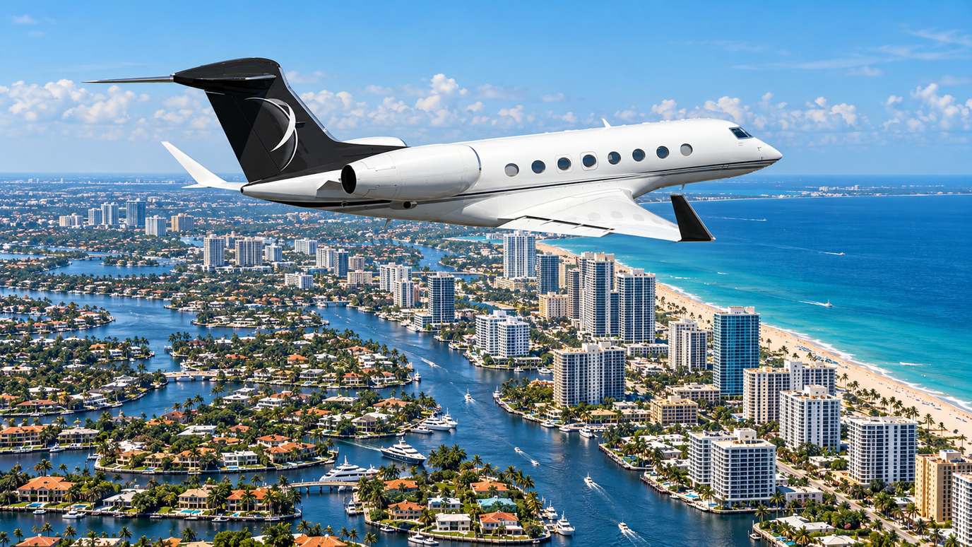 Illustration IBC Aviation : jet privé devant Fort Lauderdale