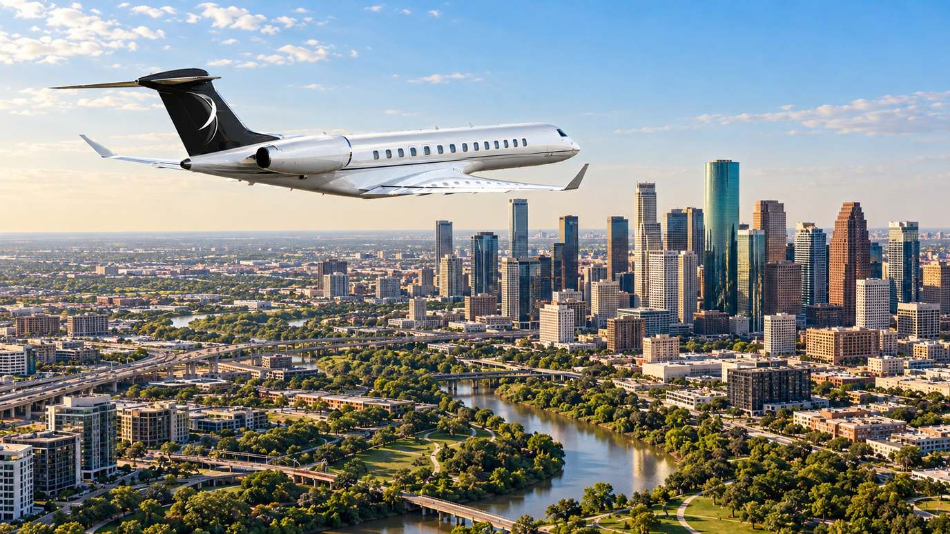 Illustration IBC Aviation : Global 7500 devant Houston