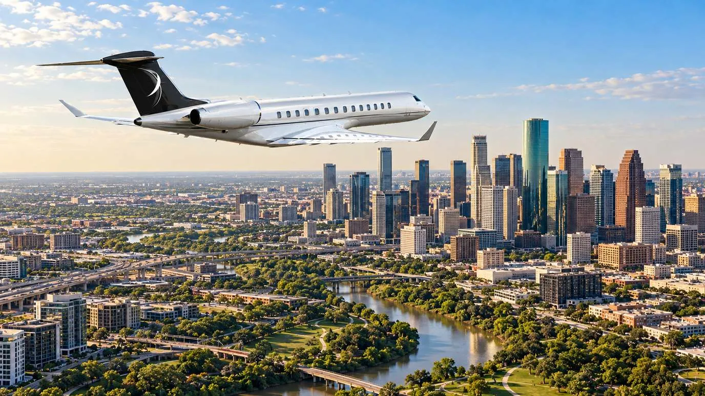 Illustration IBC Aviation : Global 7500 devant Houston