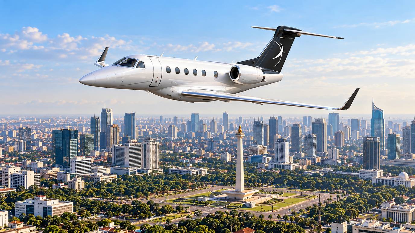 Illustration IBC Aviation : Phenom 300 devant Jakarta