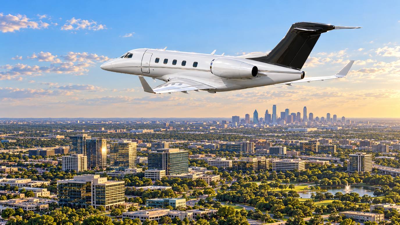 Illustration IBC Aviation : Phenom 300, panorama de Dallas