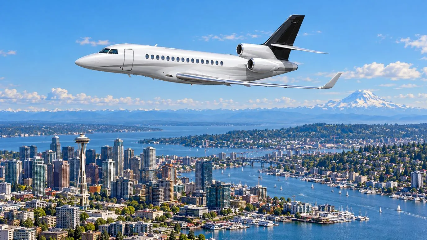 Illustration IBC Aviation : Falcon 8X, panorama de Seattle