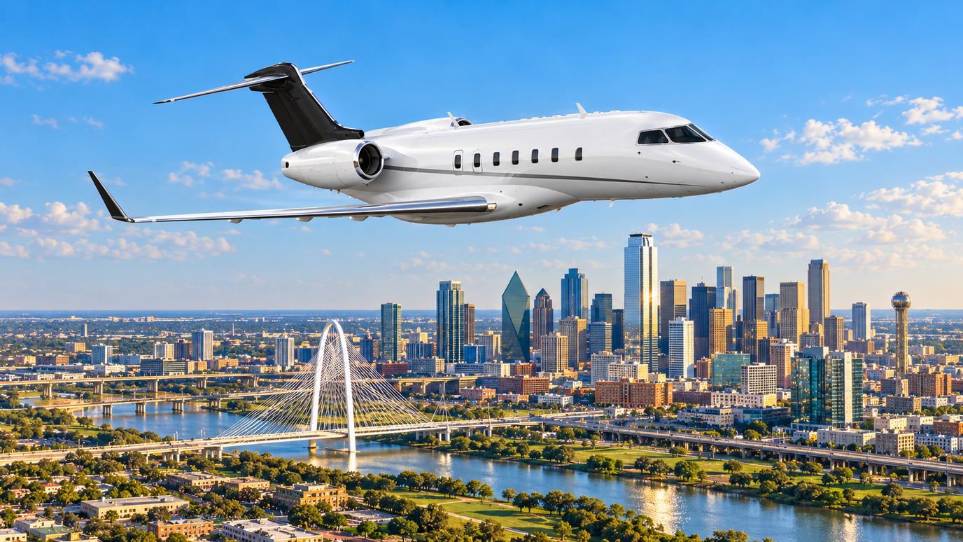 Illustration IBC Aviation : Challenger 3500, panorama de Dallas