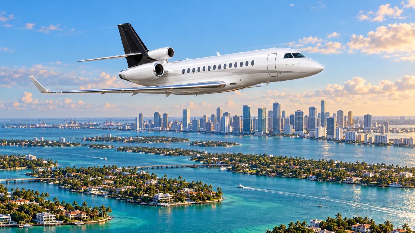 Illustration IBC Aviation : Falcon 8X, panorama de Miami