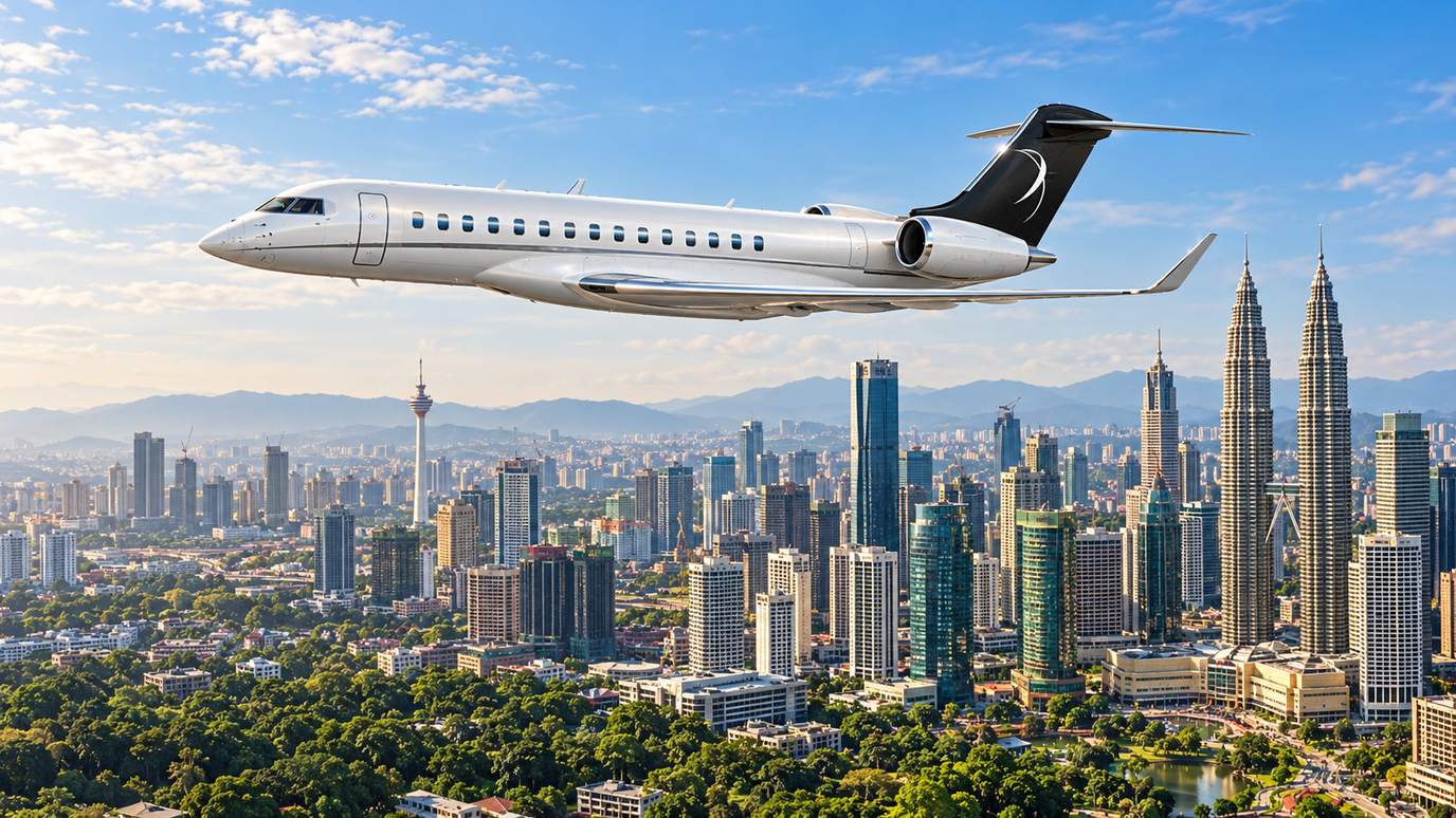 Illustration IBC Aviation : Global 7500 devant Kuala Lumpur