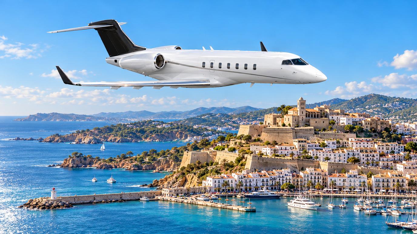 Illustration IBC Aviation : Challenger 3500, panorama de Ibiza