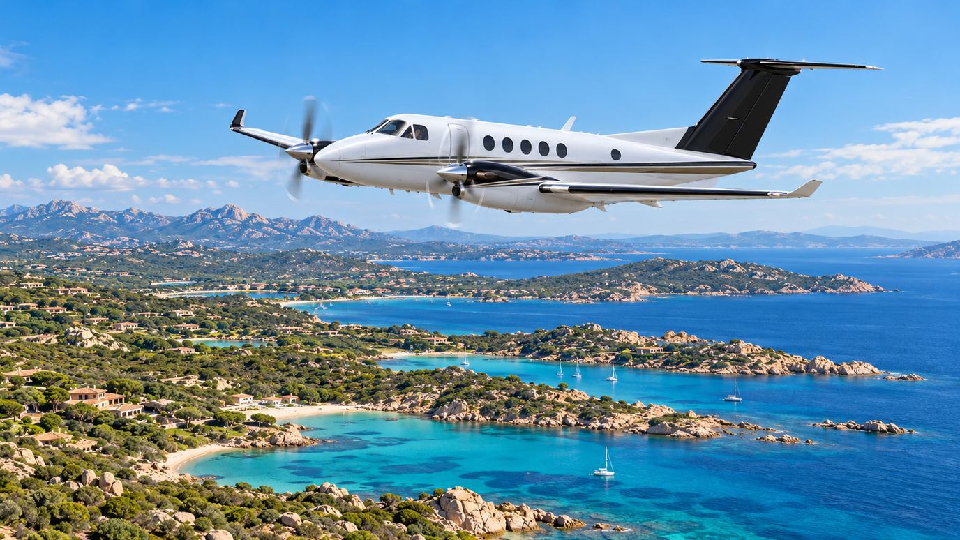Illustration IBC Aviation : King Air 350, panorama de Olbia