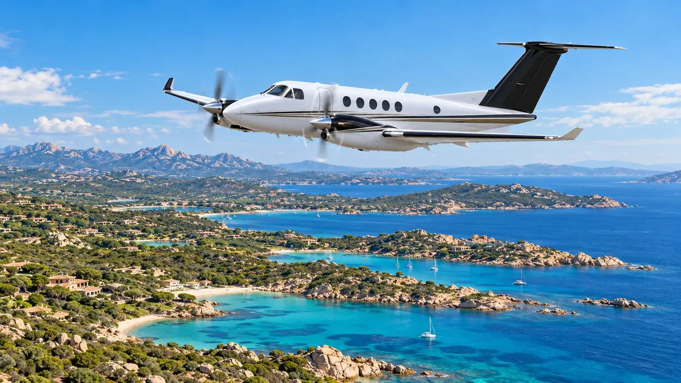 Illustration IBC Aviation : King Air 350, panorama de Olbia