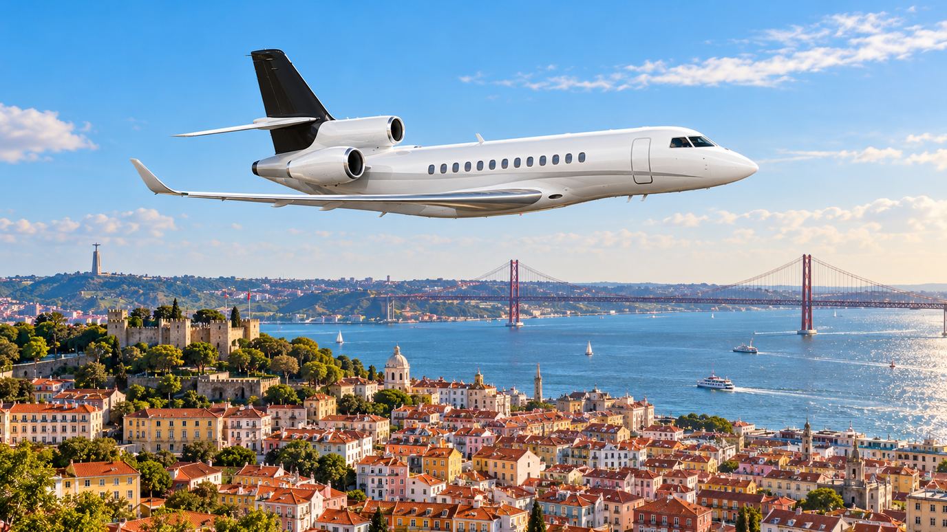 Illustration IBC Aviation : Falcon 8X, panorama de Lisbonne