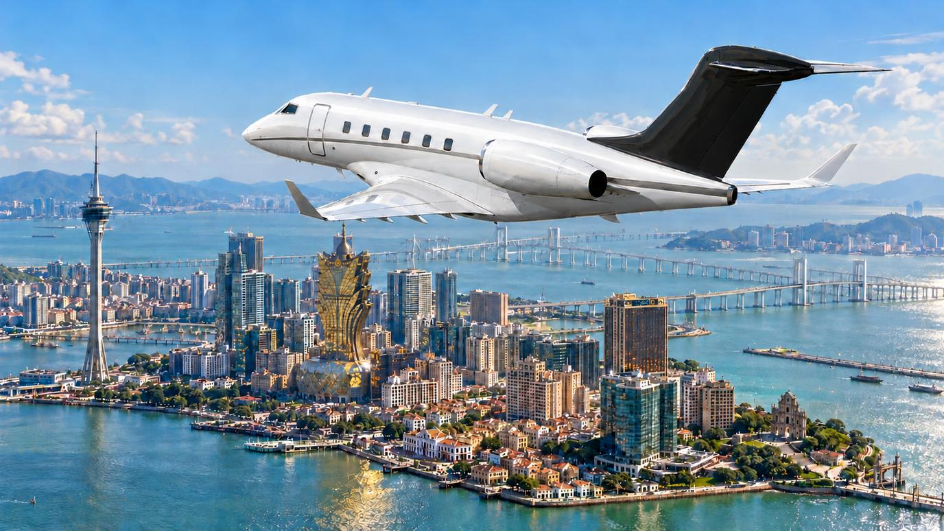 Illustration IBC Aviation : Challenger 3500 devant Macao
