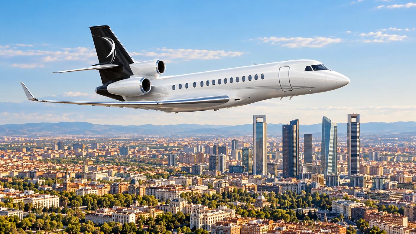 Illustration IBC Aviation : Falcon 8X devant Madrid