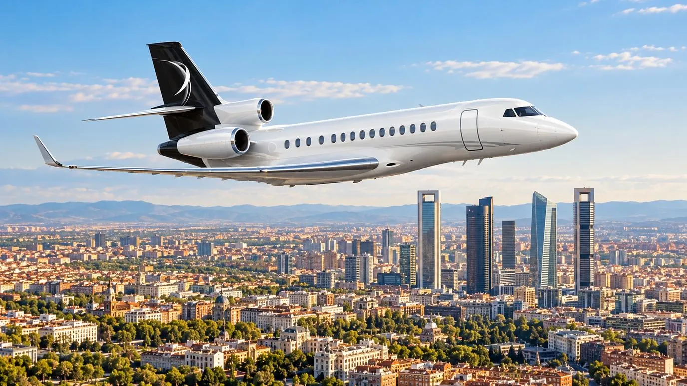 Illustration IBC Aviation : Falcon 8X devant Madrid