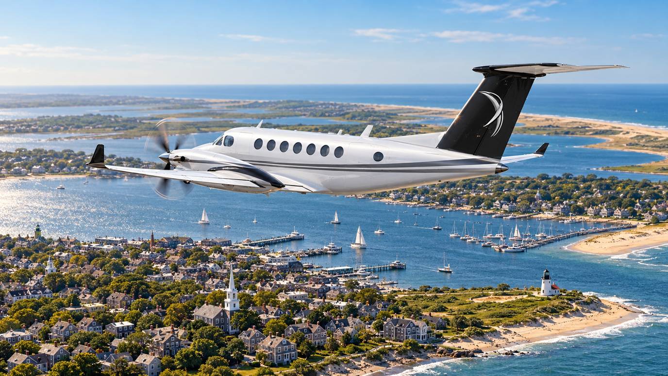 Illustration IBC Aviation : King Air 350 devant Nantucket
