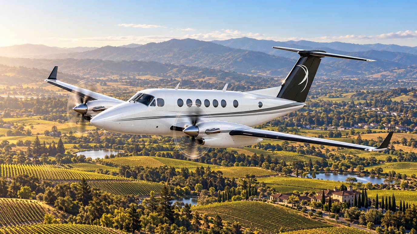 Illustration IBC Aviation : King Air 350 devant la vallée de Napa
