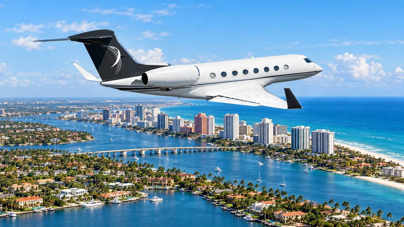 Illustration IBC Aviation : jet privé devant Palm Beach