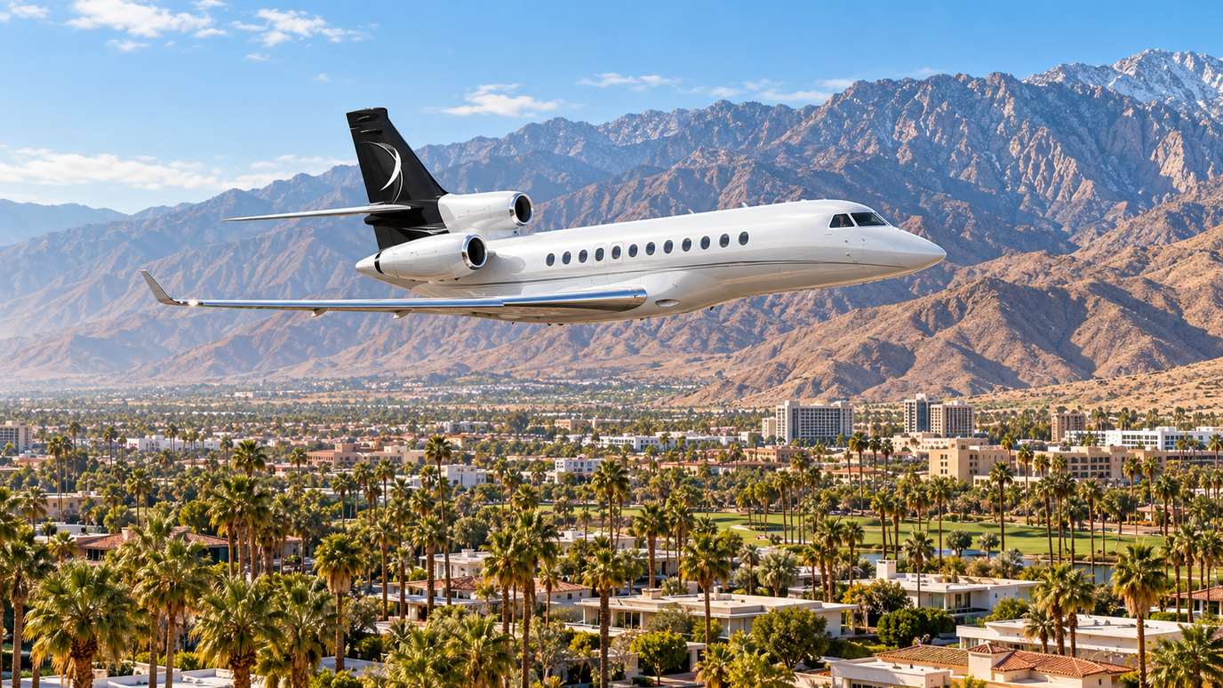 Illustration IBC Aviation : Falcon 8X devant Palm Springs