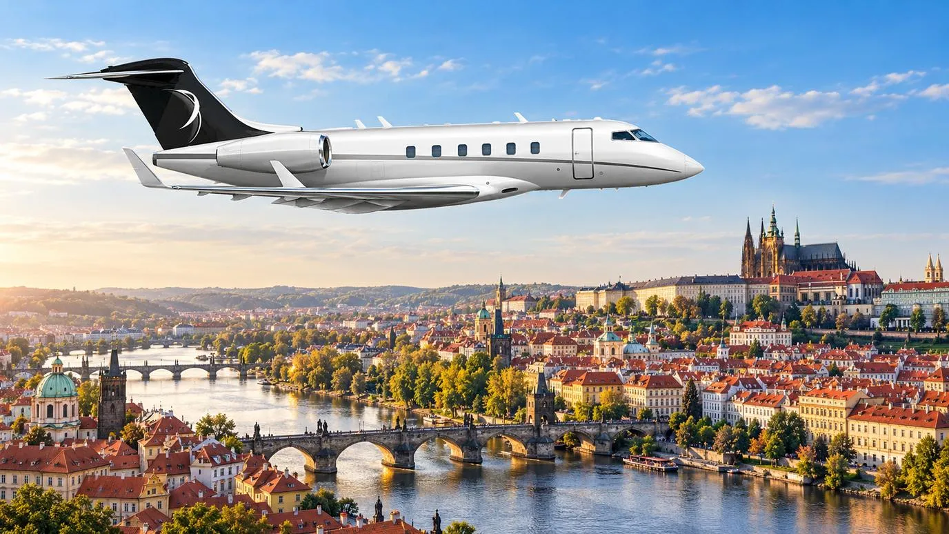 Illustration IBC Aviation : Challenger 3500 devant Prague