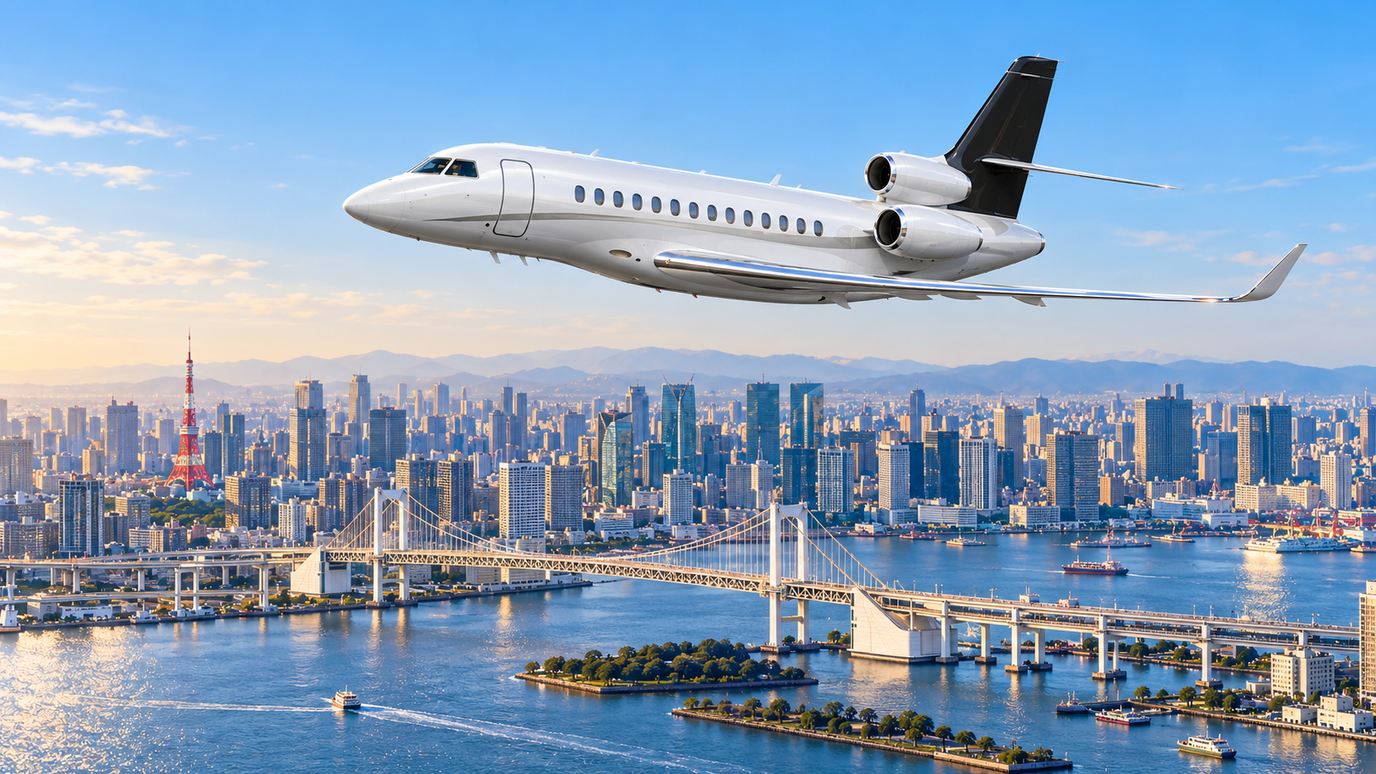 Illustration IBC Aviation : Falcon 8X, panorama de Tokyo