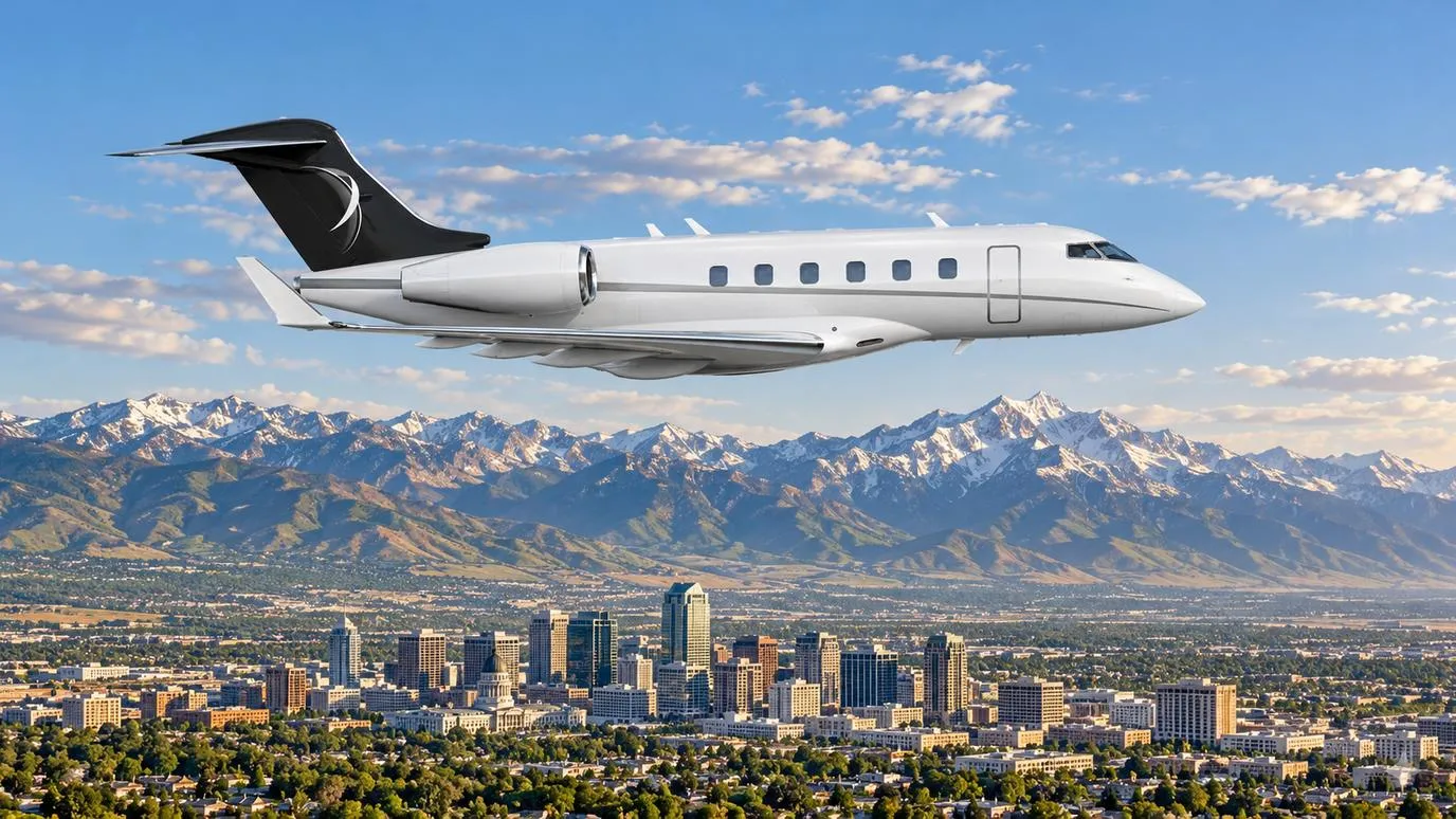 Illustration IBC Aviation : Challenger 3500 devant Salt Lake City