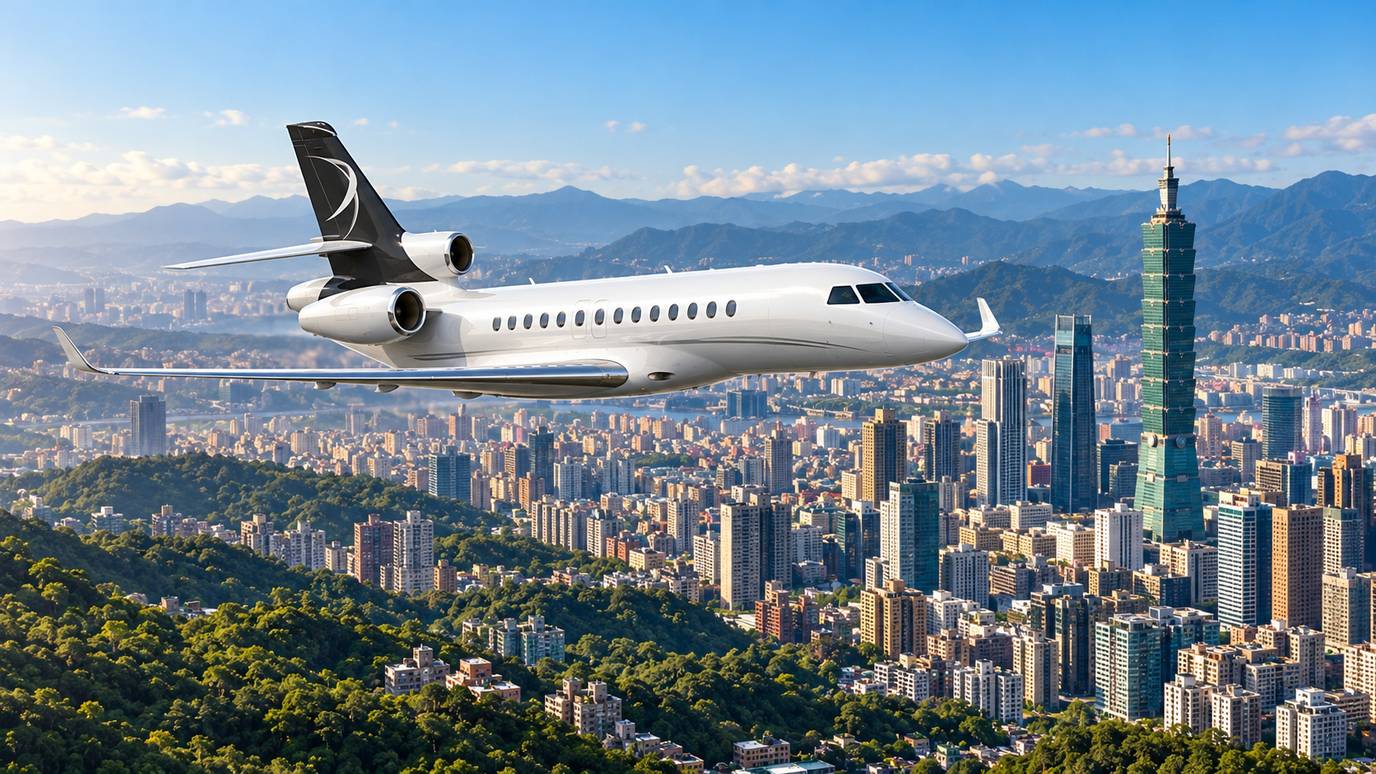 Illustration IBC Aviation : Falcon 8X devant Taipei