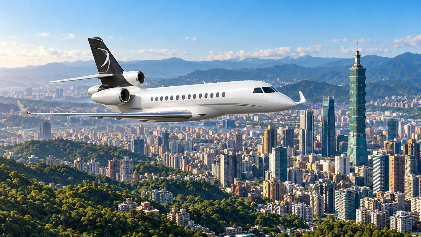 Illustration IBC Aviation : Falcon 8X devant Taipei