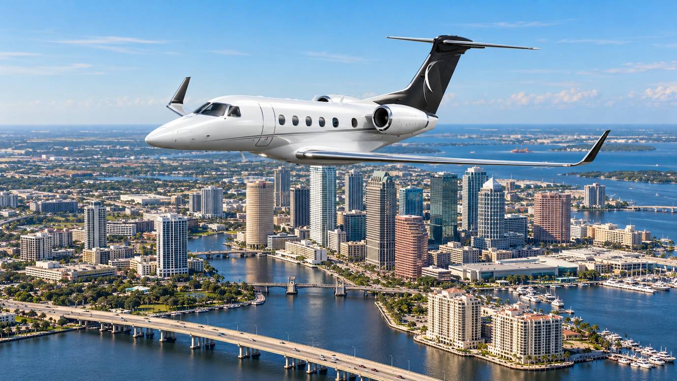 Illustration IBC Aviation : Phenom 300 devant Tampa