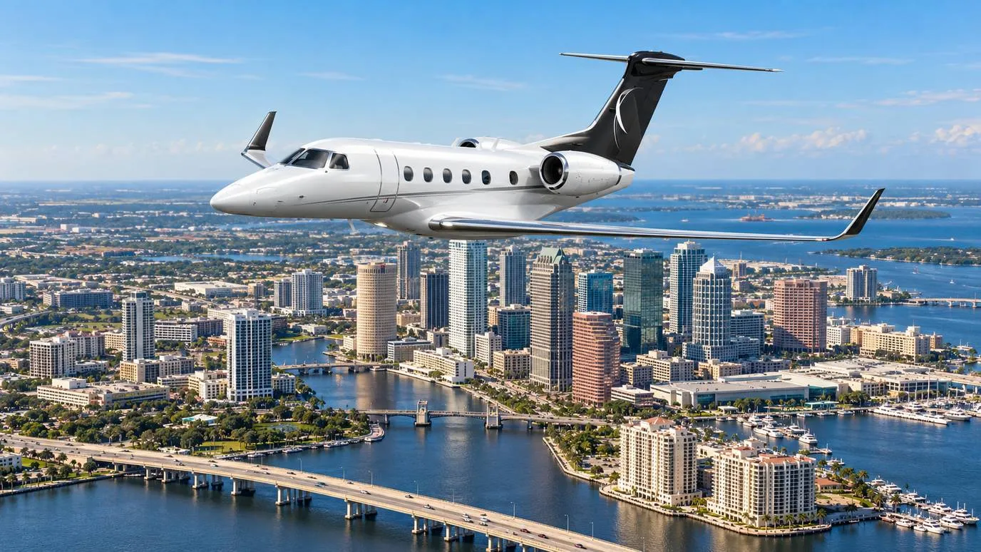 Illustration IBC Aviation : Phenom 300 devant Tampa