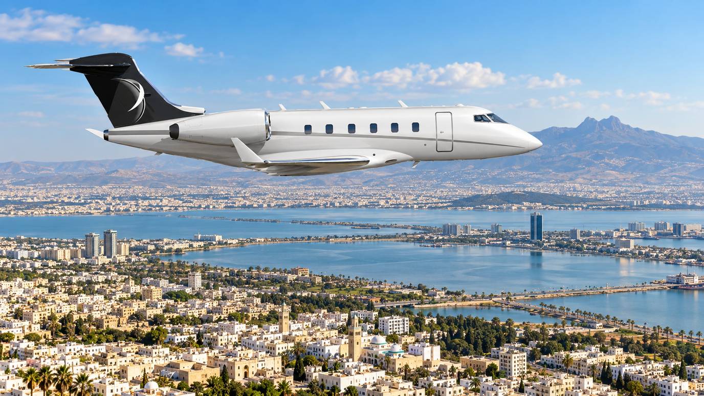 Illustration IBC Aviation : Challenger 3500 devant Tunis