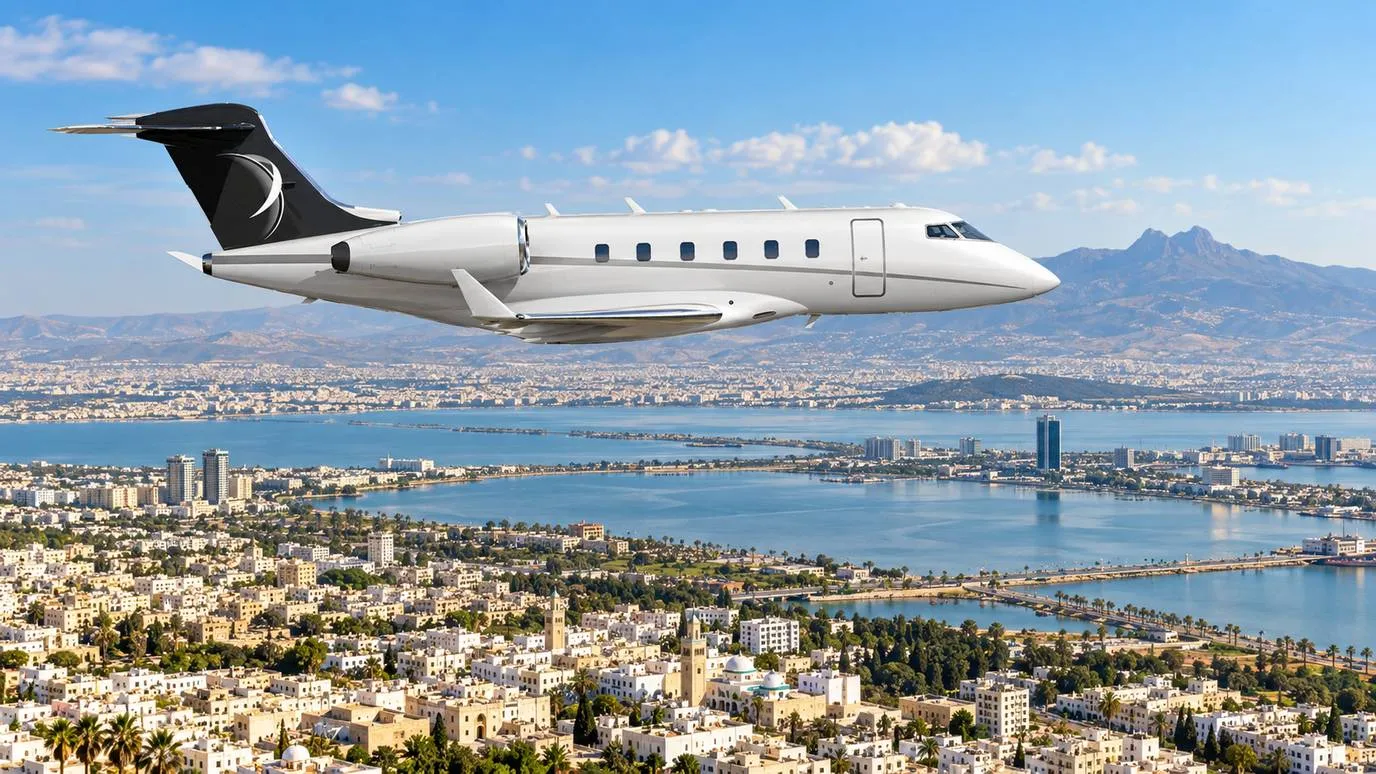 Illustration IBC Aviation : Challenger 3500 devant Tunis