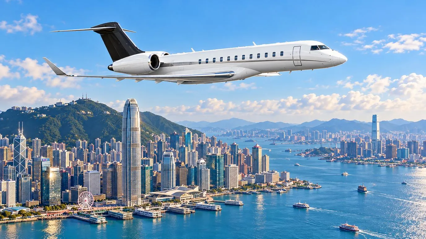 Illustration IBC Aviation : Global 7500, panorama de Hong Kong