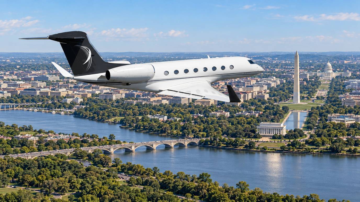 Illustration IBC Aviation : jet privé devant Washington