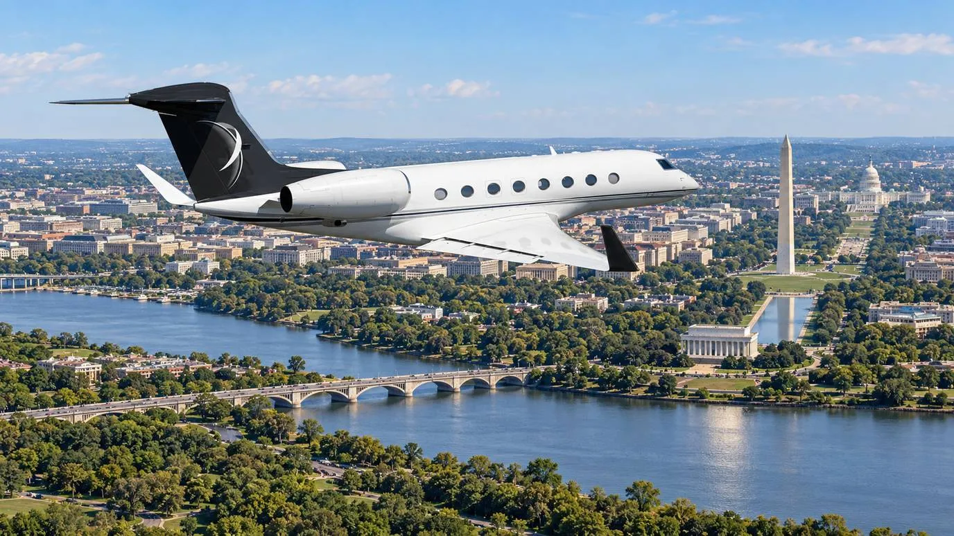 Illustration IBC Aviation : jet privé devant Washington