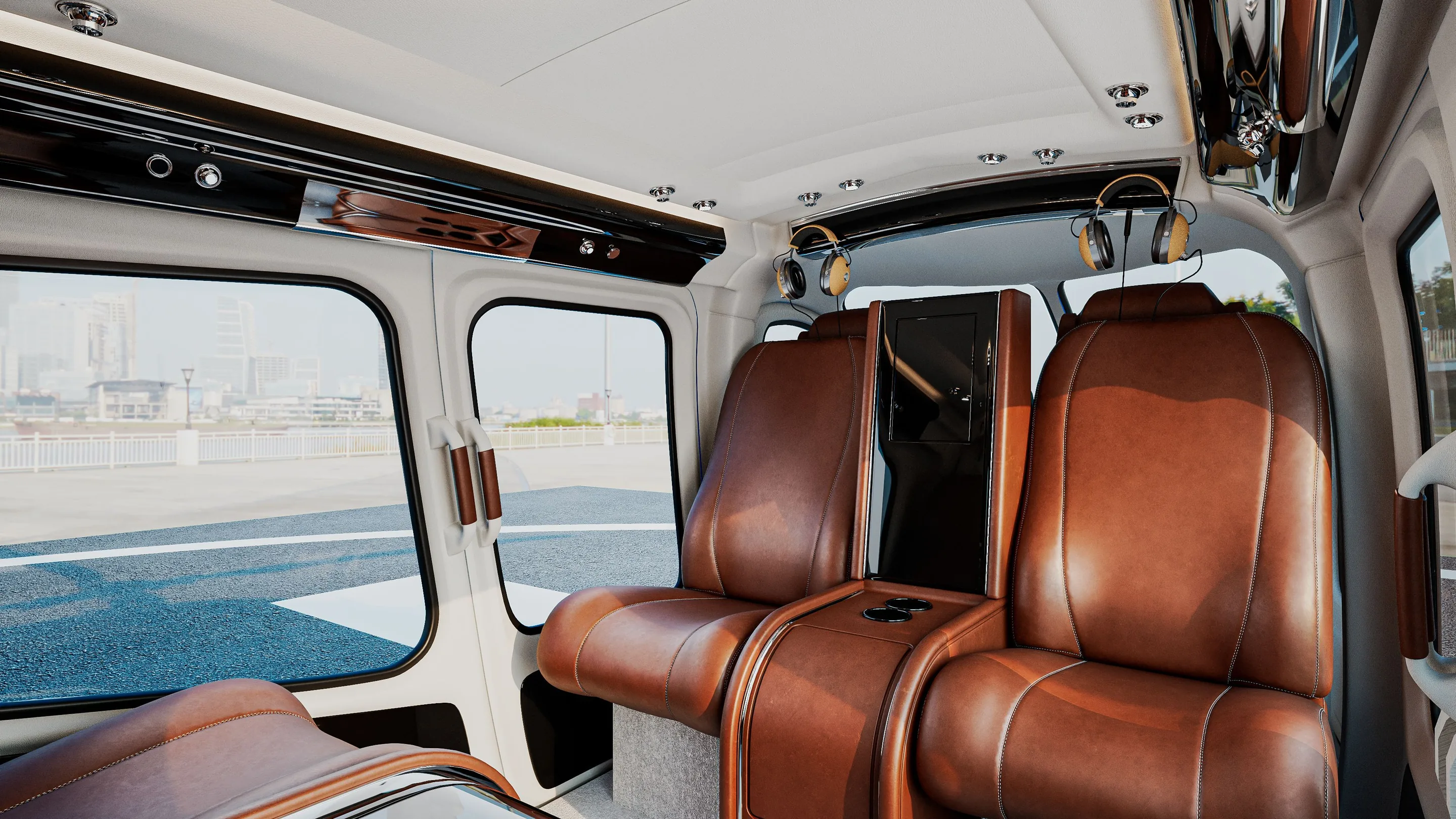 Example helicopter cabin with leather seats